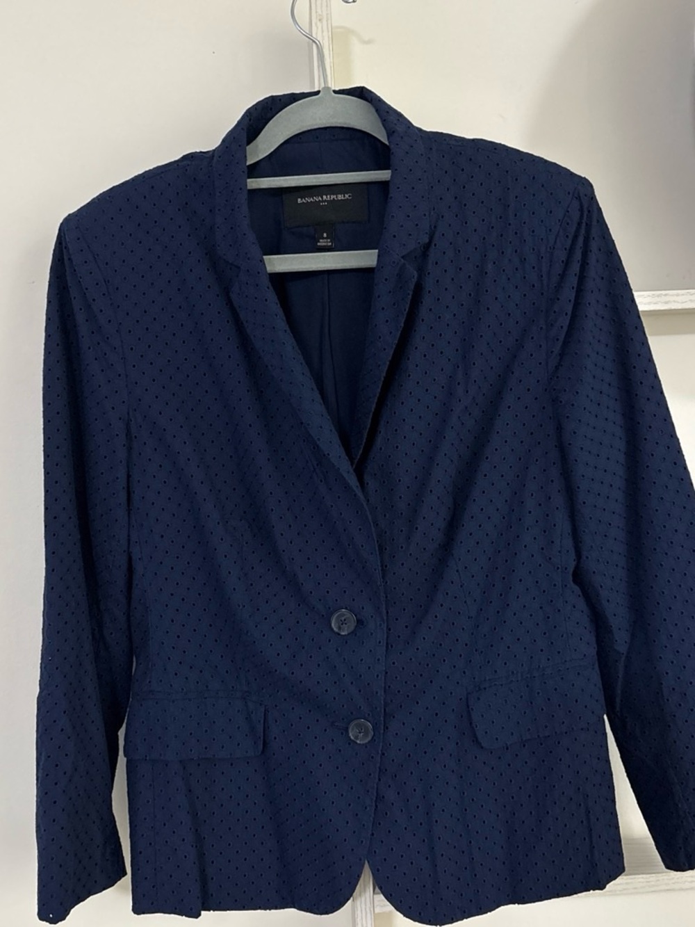 Banana Republic Navy Eyelet Textured Blazer